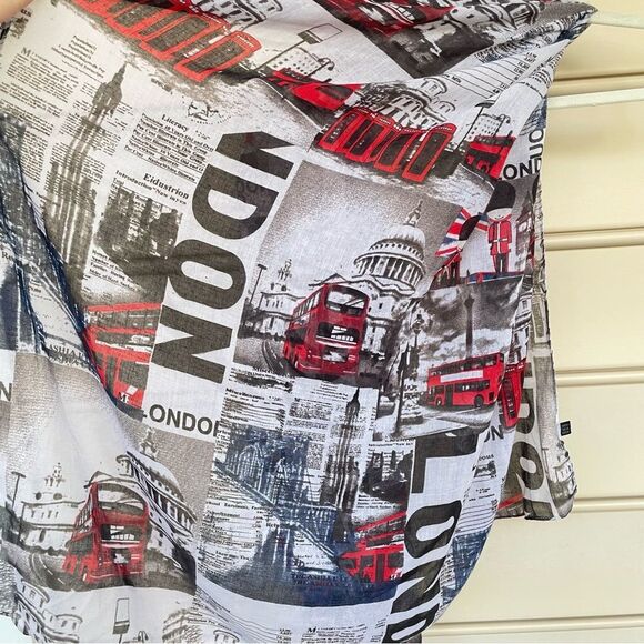 London City Print Lightweight Scarf Red, Black & White  36” x 72” - Picture 2 of 5